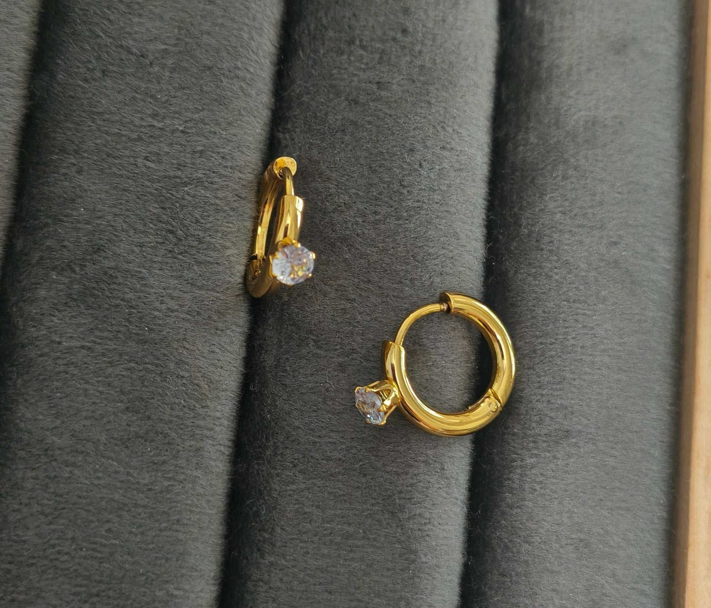 Antitarnish Tiny Solitaire Hoop Earrings 18K Gold Plated