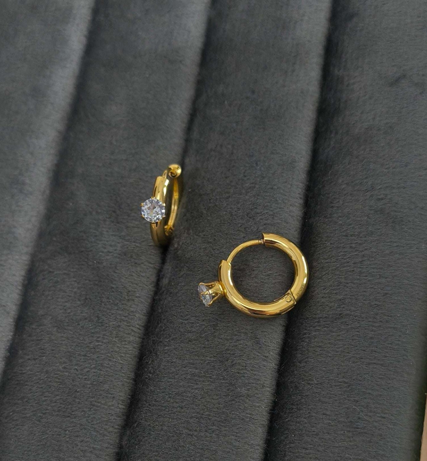 Antitarnish Tiny Solitaire Hoop Earrings 18K Gold Plated