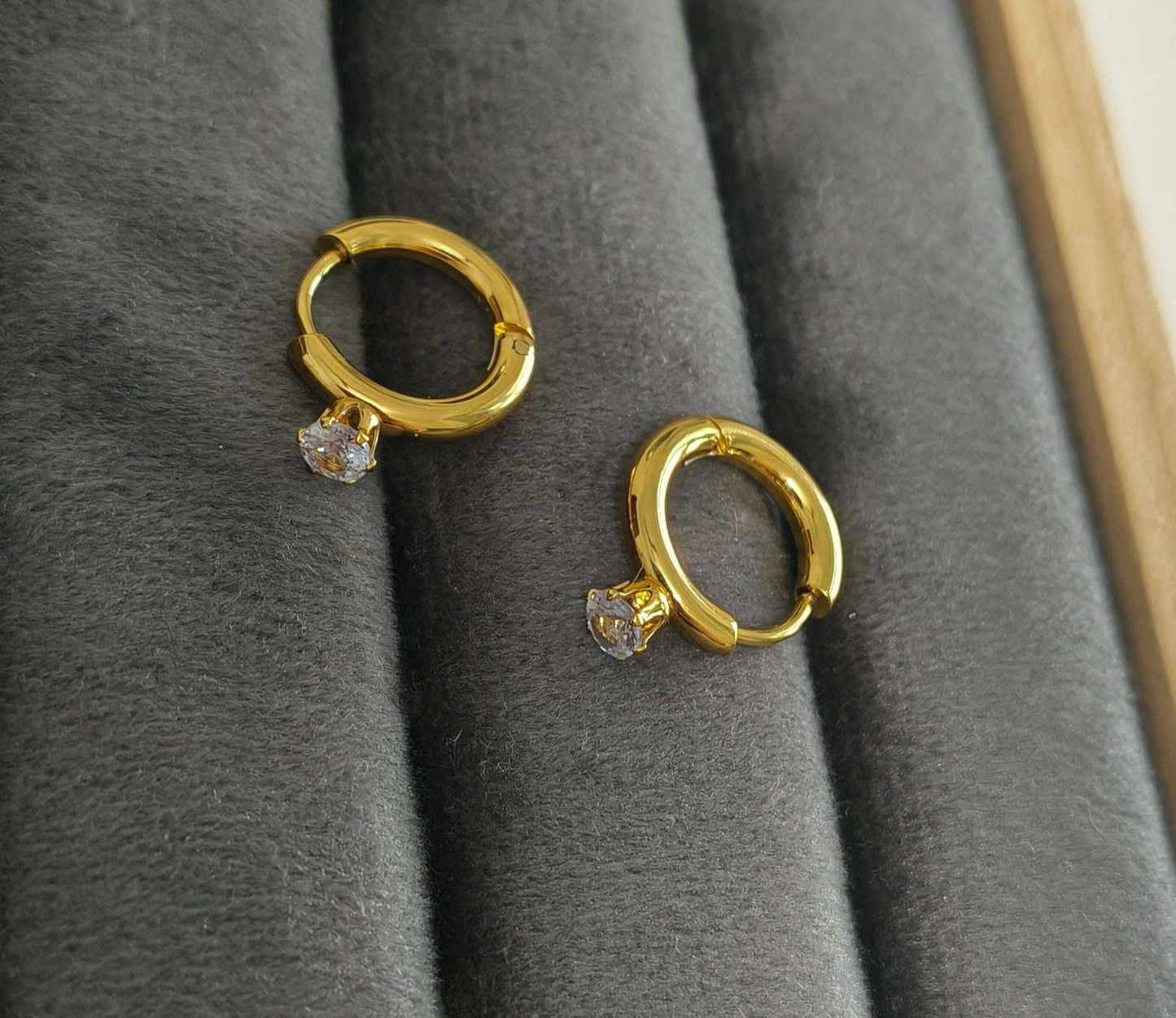 Antitarnish Tiny Solitaire Hoop Earrings 18K Gold Plated