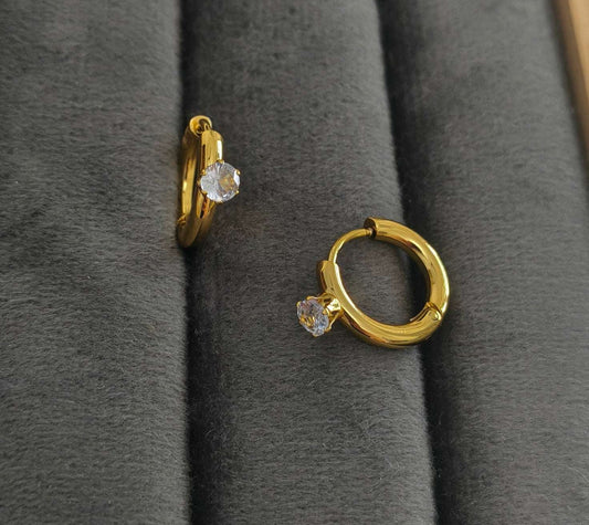 Antitarnish Tiny Solitaire Hoop Earrings 18K Gold Plated