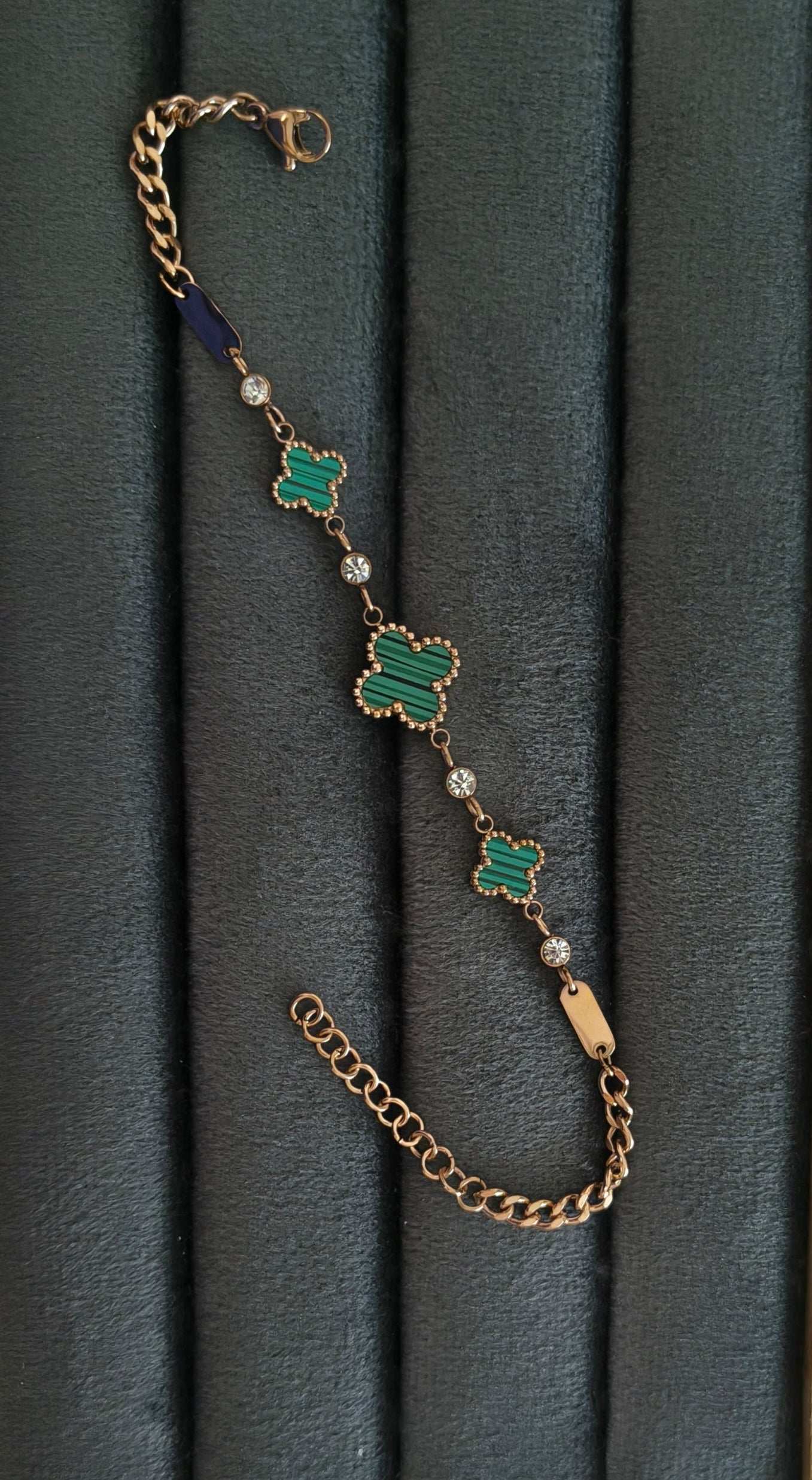 Antitarnish Trendy Rosegold Green Clover Chain Bracelet