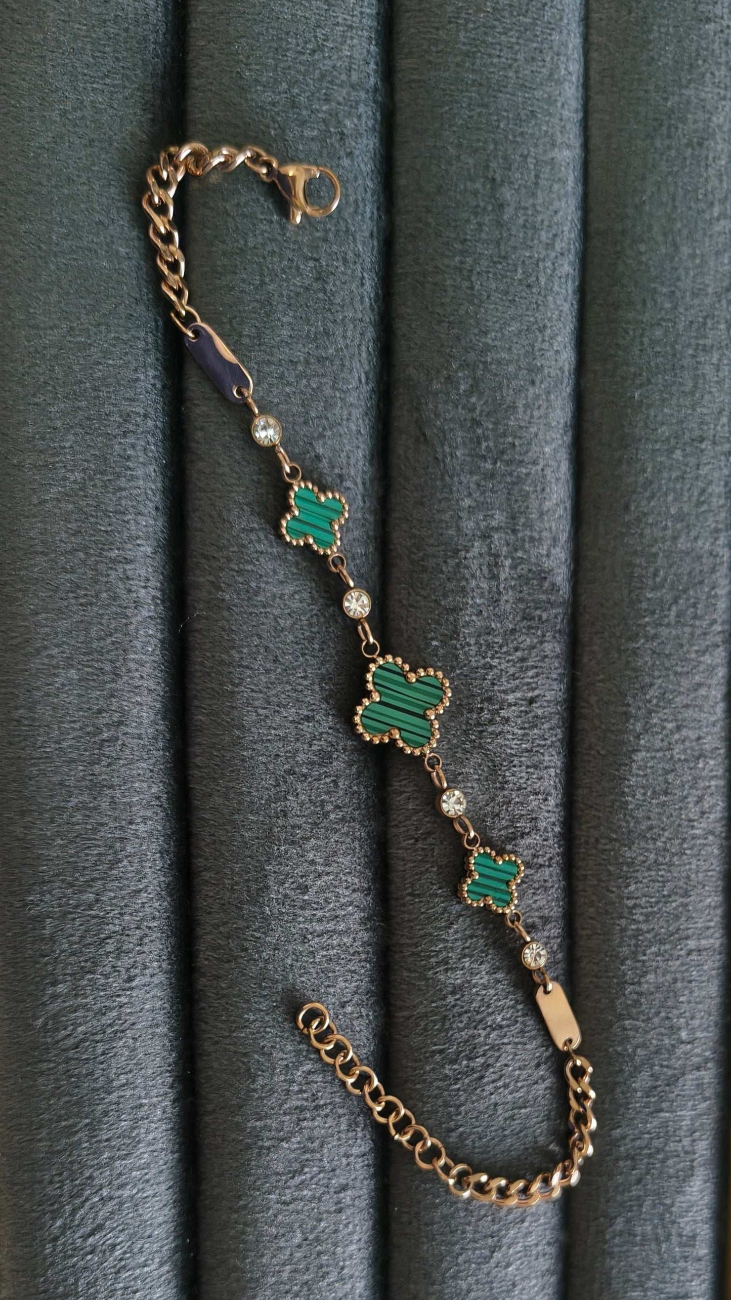Antitarnish Trendy Rosegold Green Clover Chain Bracelet