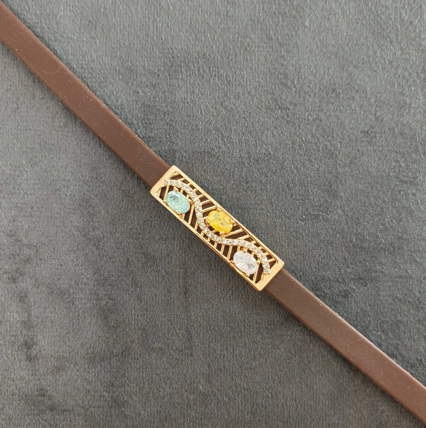 Antitarnish Trendy Unisex Brown Silicon Bracelet 18K Gold Plated