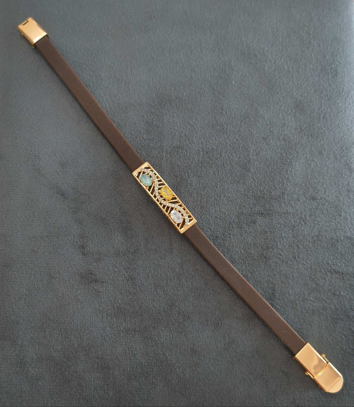 Antitarnish Trendy Unisex Brown Silicon Bracelet 18K Gold Plated