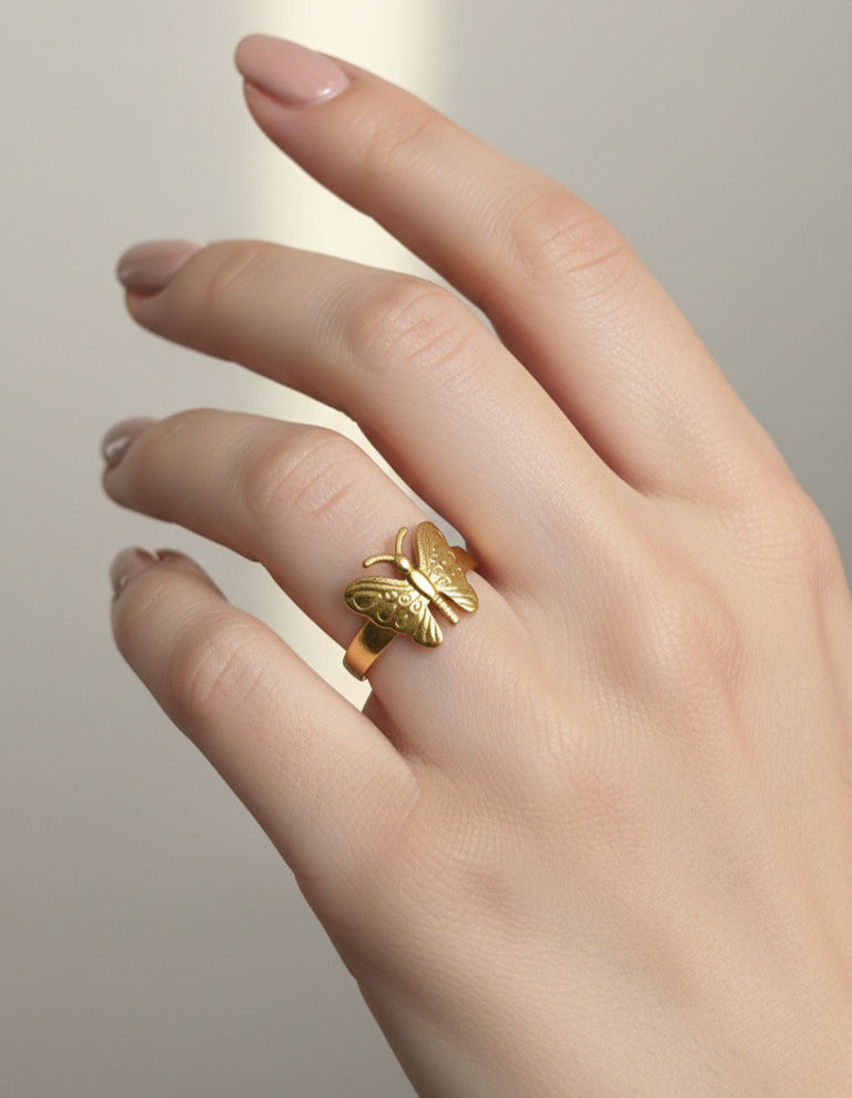 Antitarnish Adjustable Golden Bold Butterfly Ring 18K Gold Plated