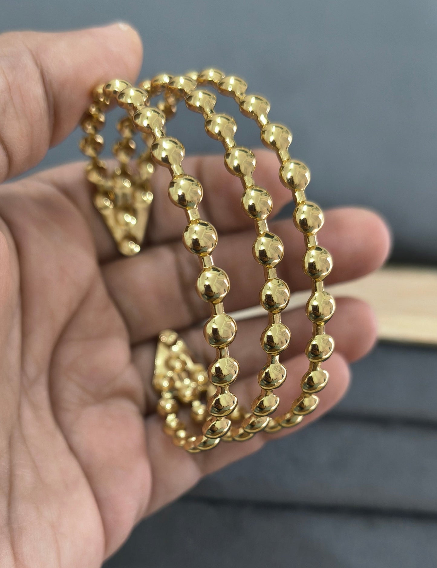 Antitarnish Beaded Open Cuff Bracelet 18K Gold Plated