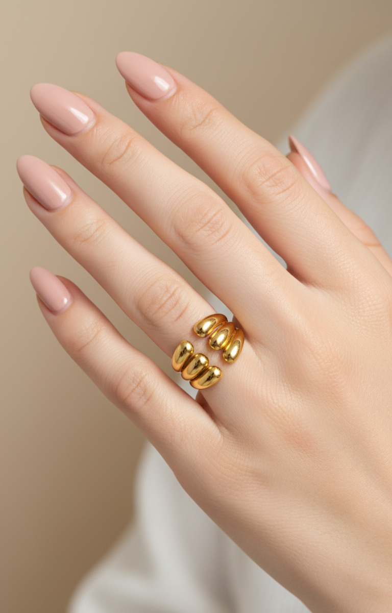 Antitarnish Bright Gold Plated Chunky Hexa Wrap Ring