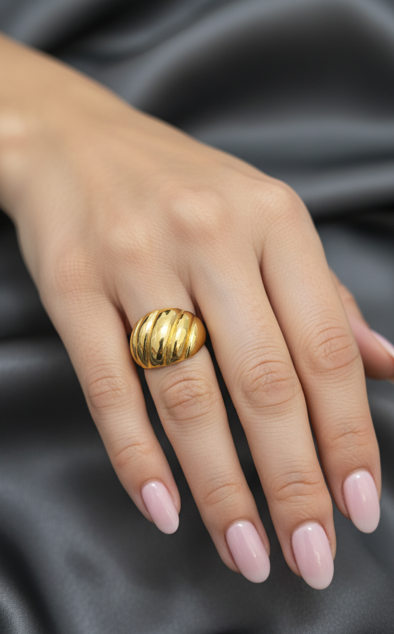 Antitarnish Bright Gold Plated Chunky Twisted Dome Ring