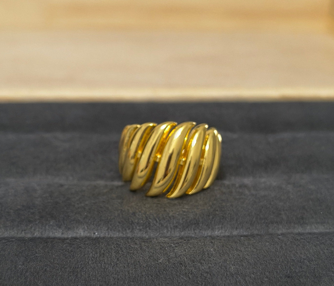 Antitarnish Bright Gold Plated Chunky Twisted Ring