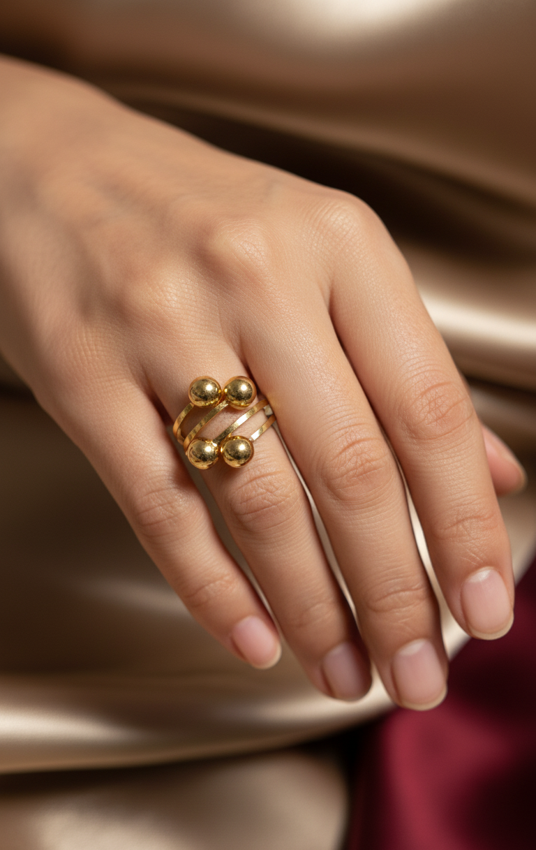 Antitarnish Bright Gold Plated Statement Ball Ring