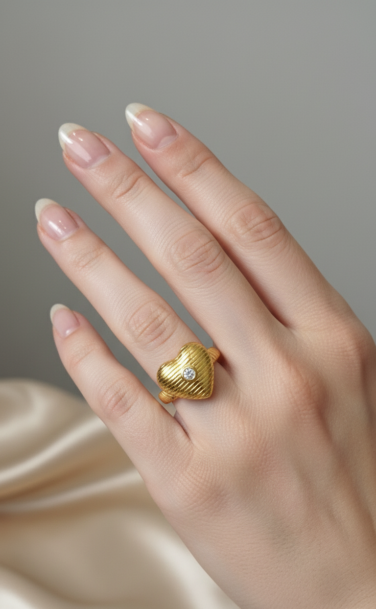Antitarnish Bright Gold Plated Stone Studded Heart Ring