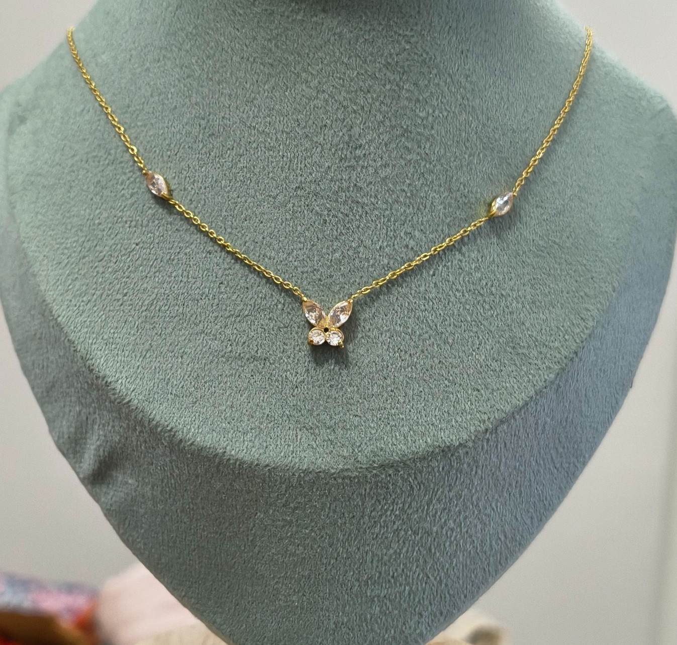 Antitarnish Butterfly Diamond Studded Necklace 18k Gold Plated