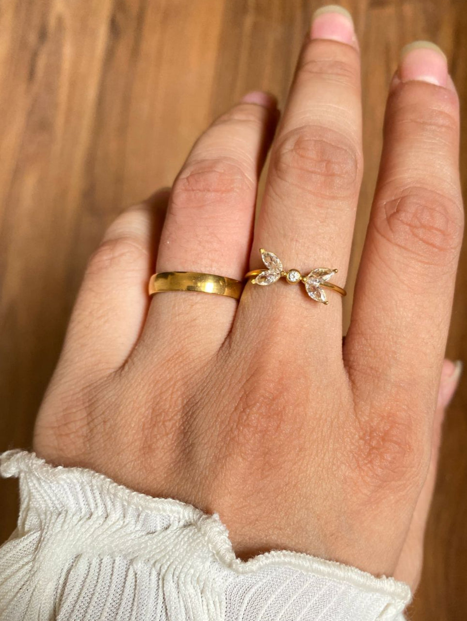 Antitarnish Dainty Flower Solitaire Ring 18K Gold Plated