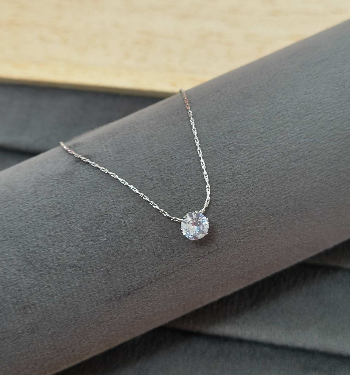 Antitarnish Dainty Solitaire Diamond Necklace 18K Gold Plated