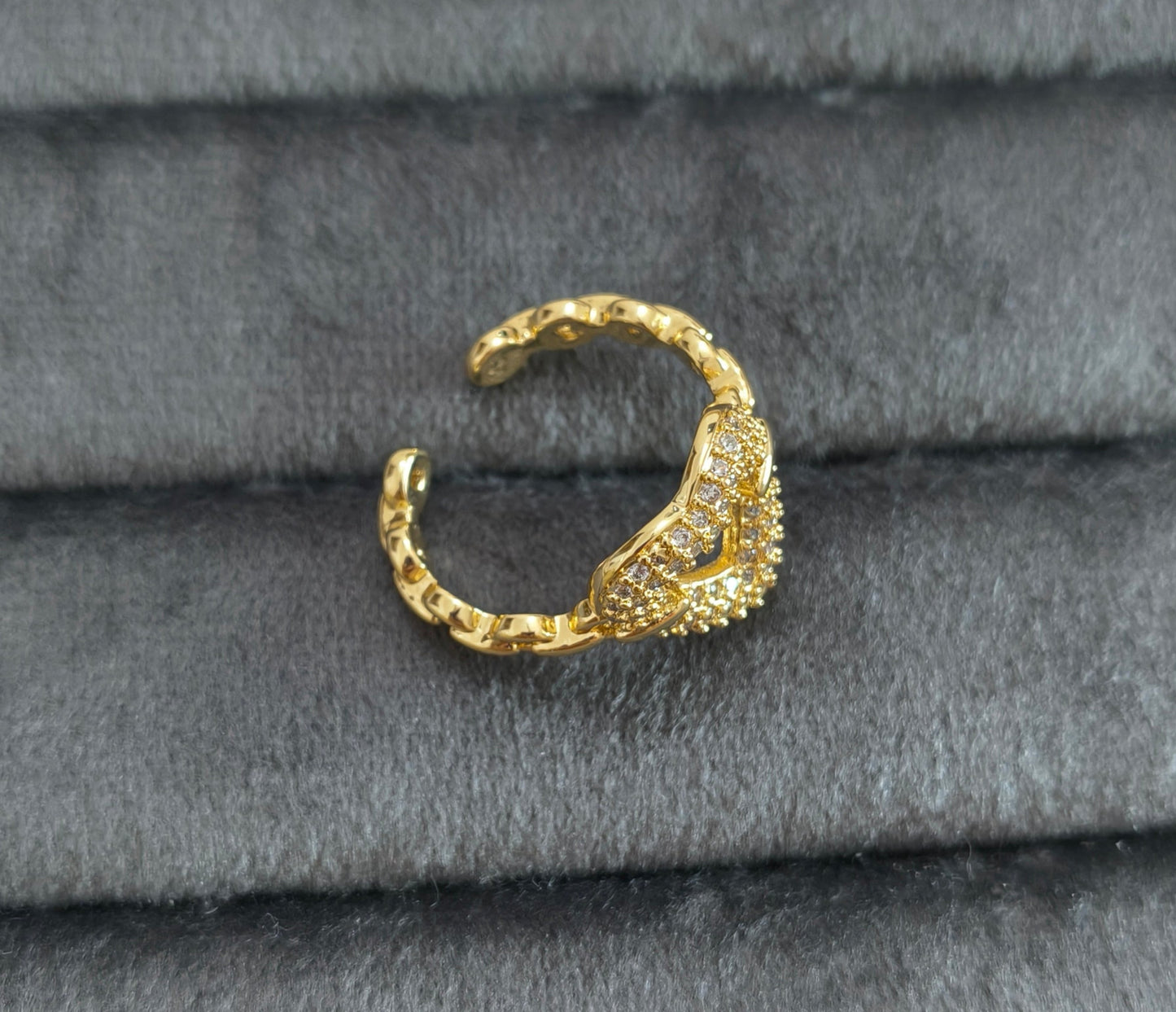 Antitarnish Diamond Studded Heart Ring 18K Gold Plated Adjustable
