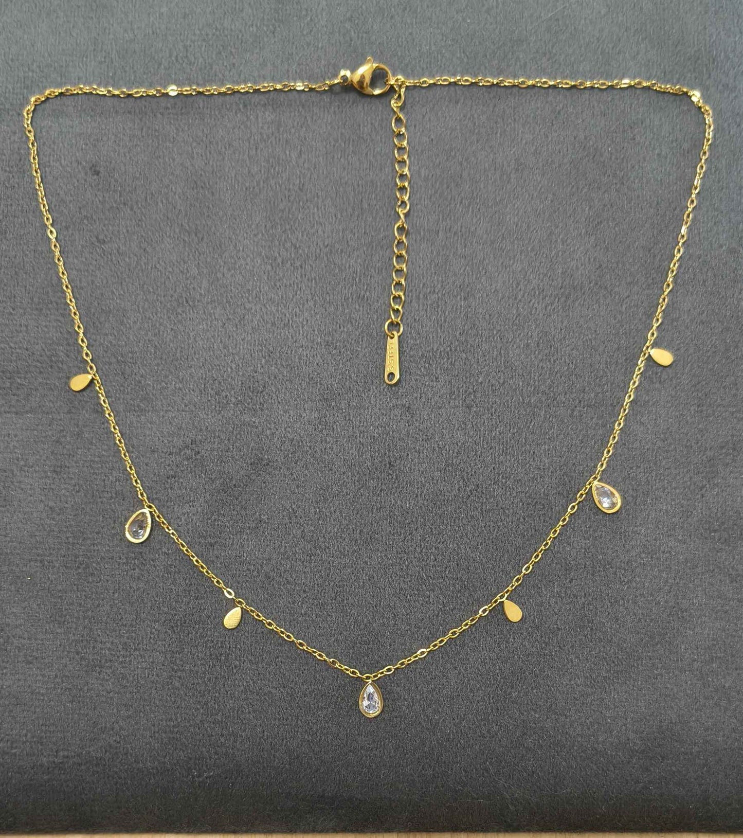 Antitarnish Diamonds and Golden Drops Necklace 18K Gold Plated