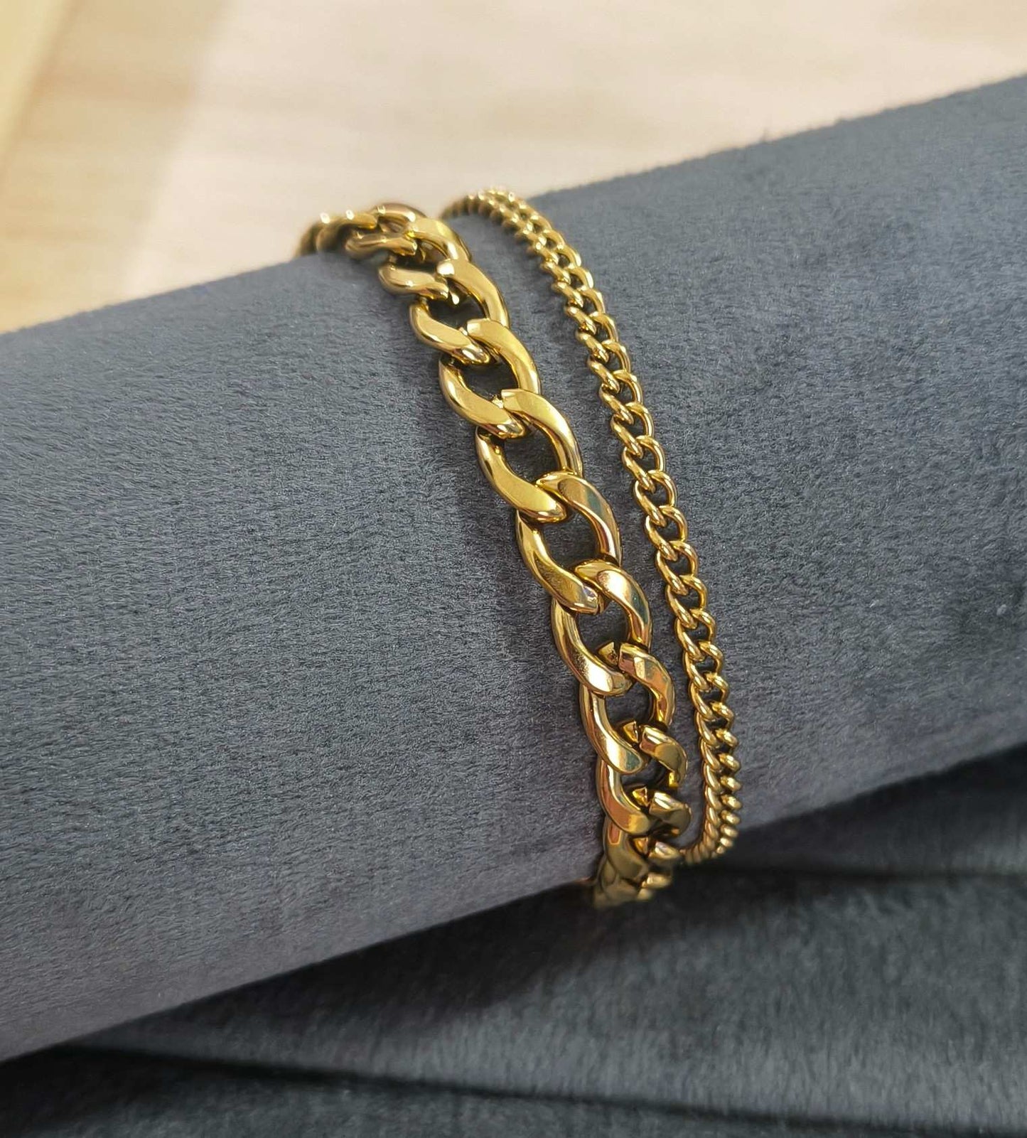 Antitarnish Double Layered Cuban Chain Bracelet 18K Gold Plated