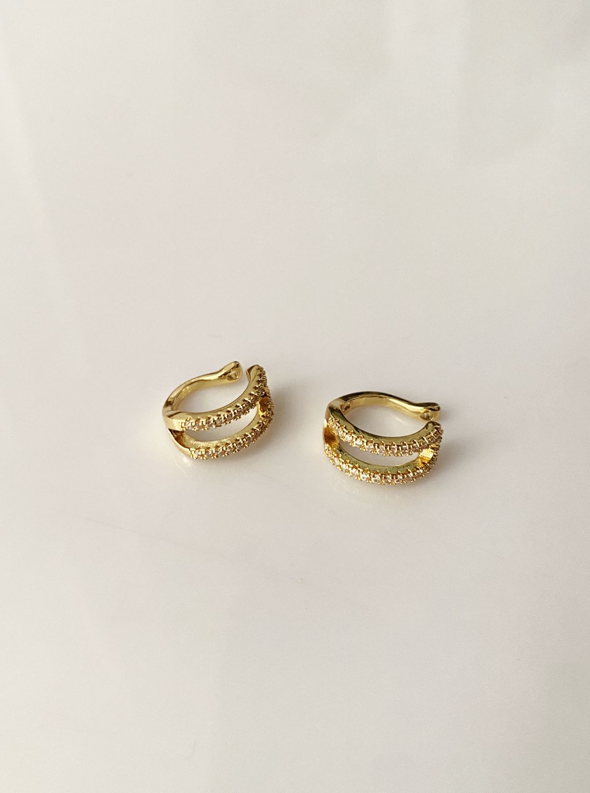 Antitarnish Double Line Stone Studded Ear Cuffs 18K Gold Plated