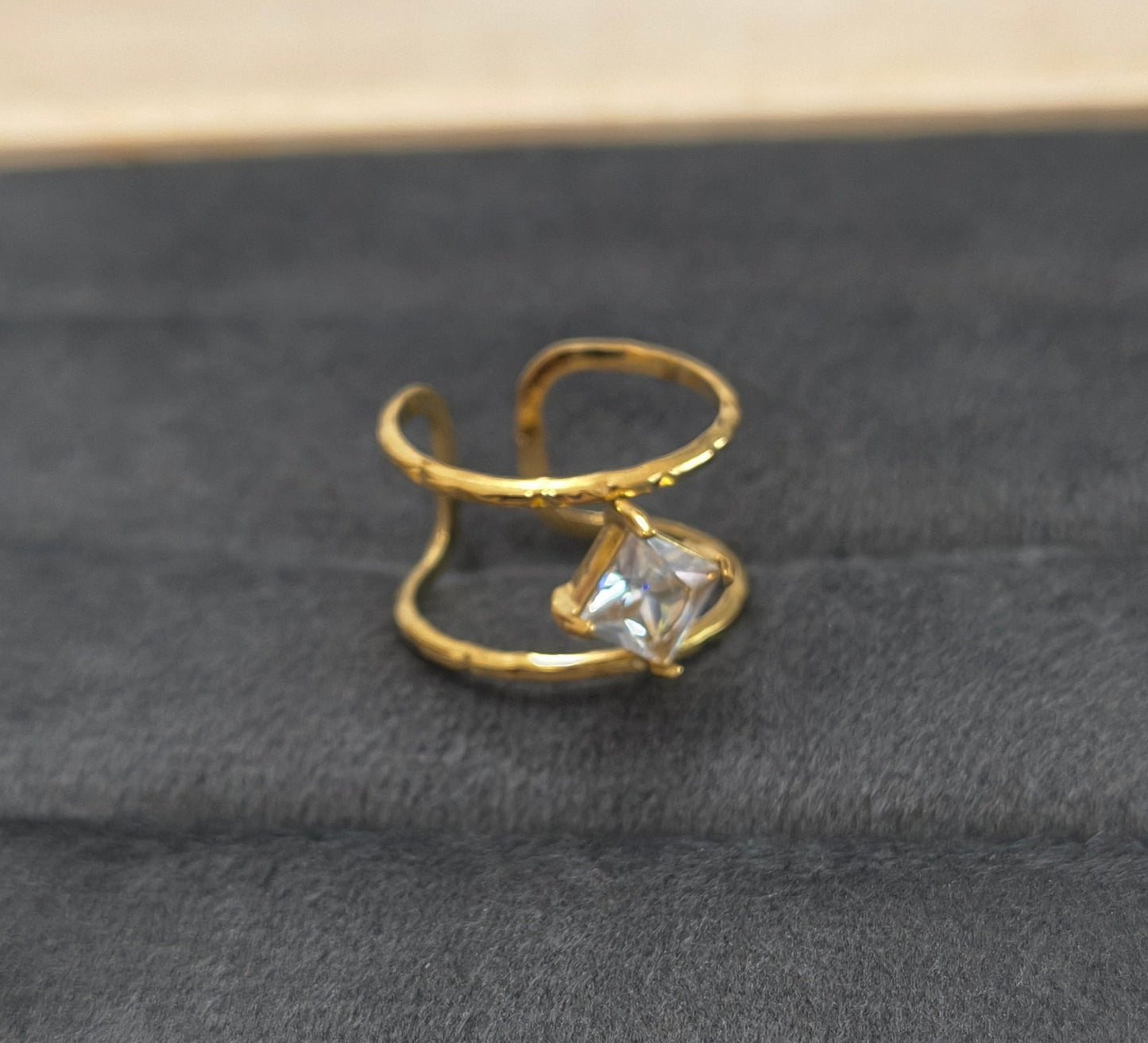 Antitarnish Elegant Square Solitaire Ring 18K Gold Plated