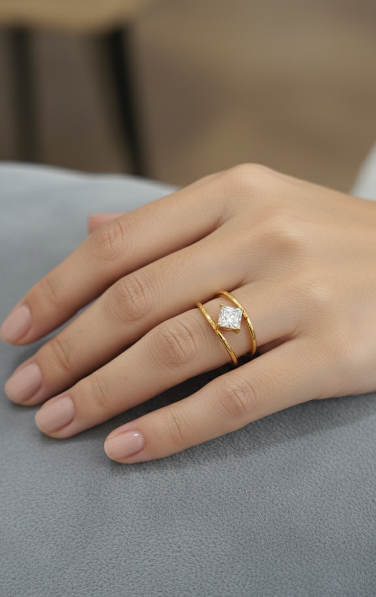 Antitarnish Elegant Square Solitaire Ring 18K Gold Plated