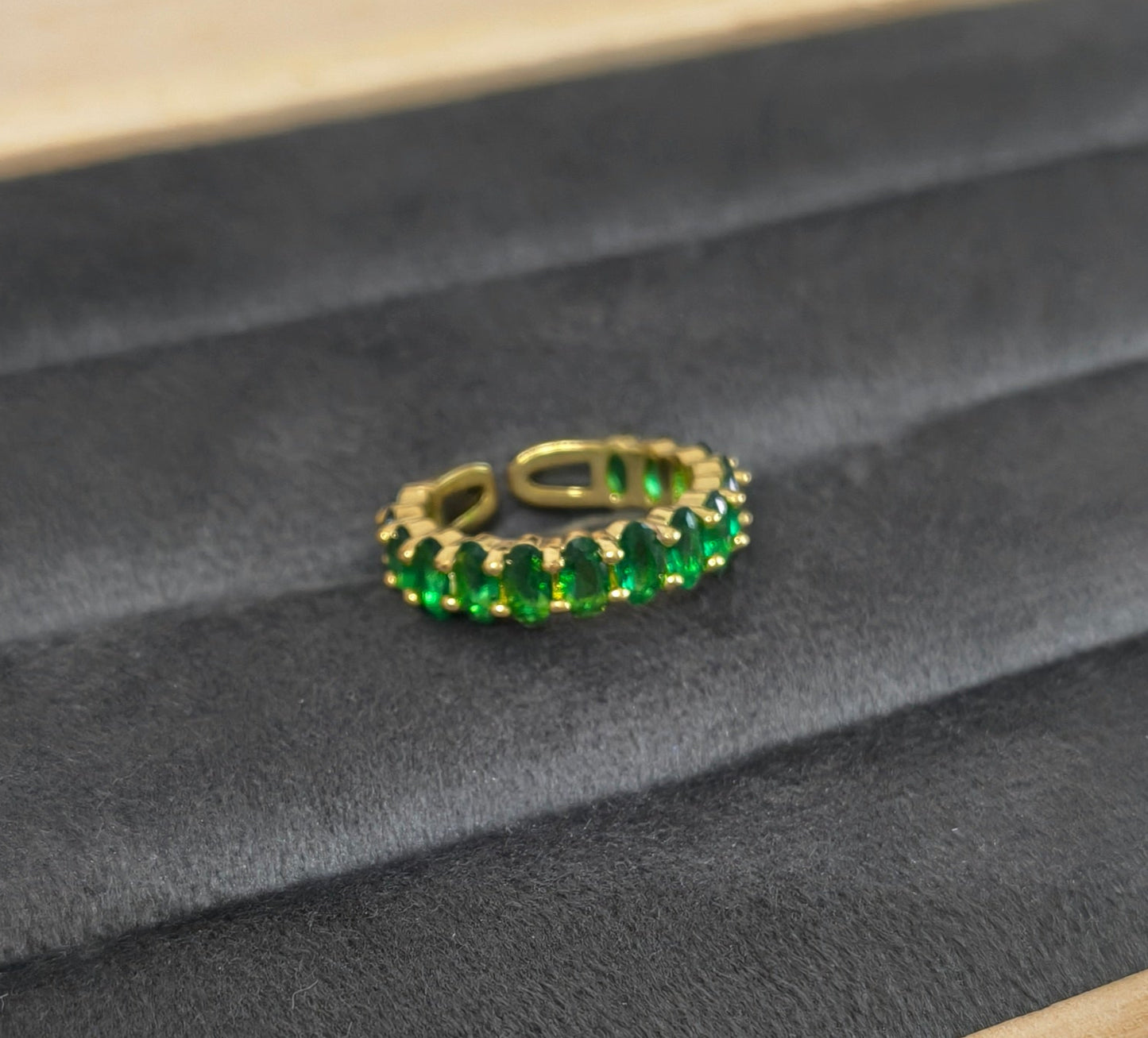 Antitarnish Emerald Green Stone Studded Ring 18K Gold Plated