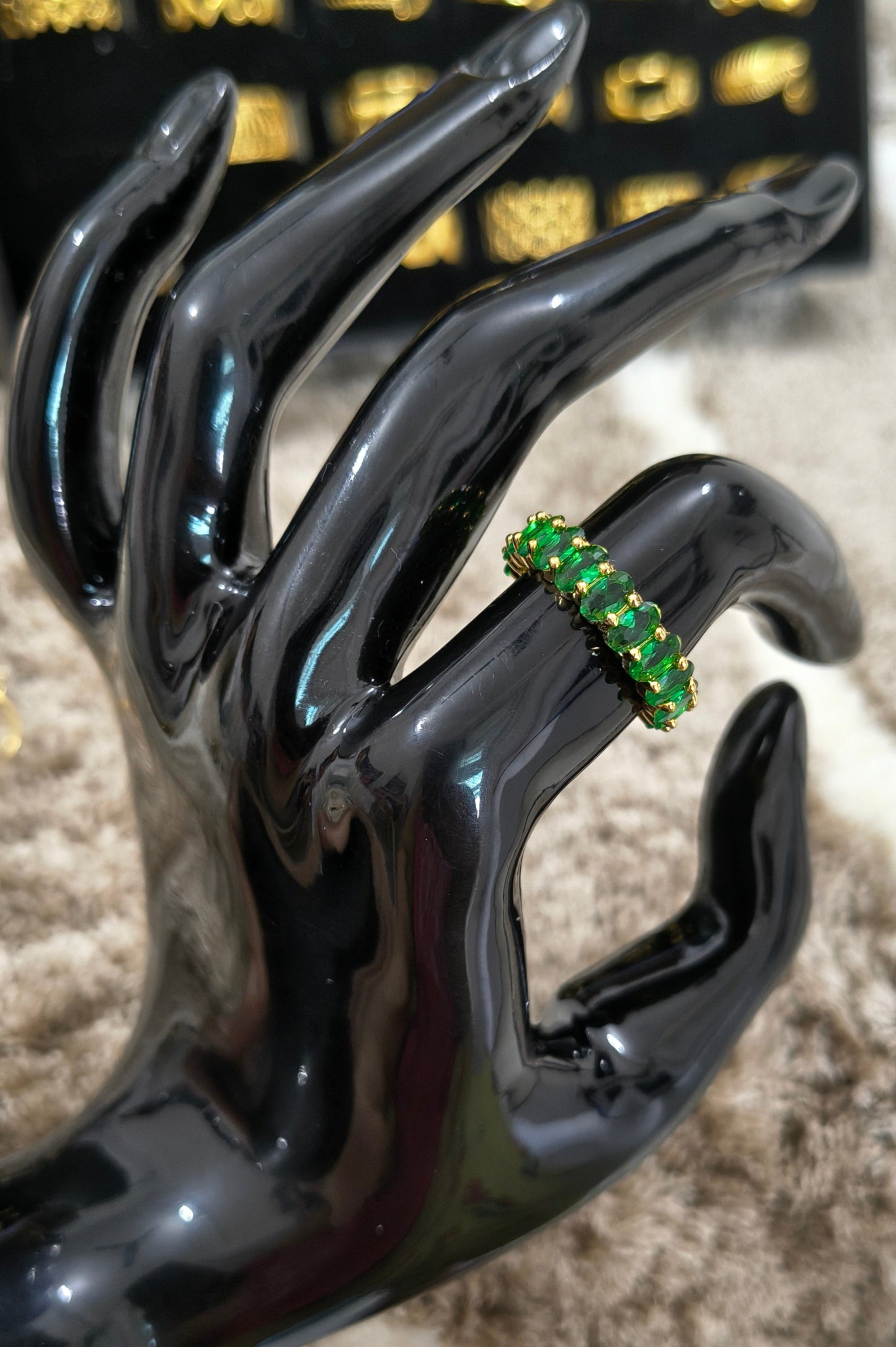 Antitarnish Emerald Green Stone Studded Ring 18K Gold Plated