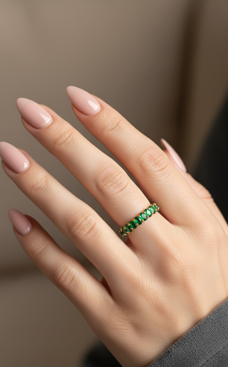 Antitarnish Emerald Green Stone Studded Ring 18K Gold Plated