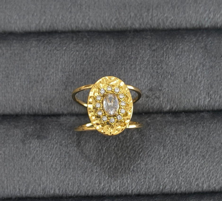 Antitarnish Golden Cocktail Solitaire Ring 18K Gold Plated