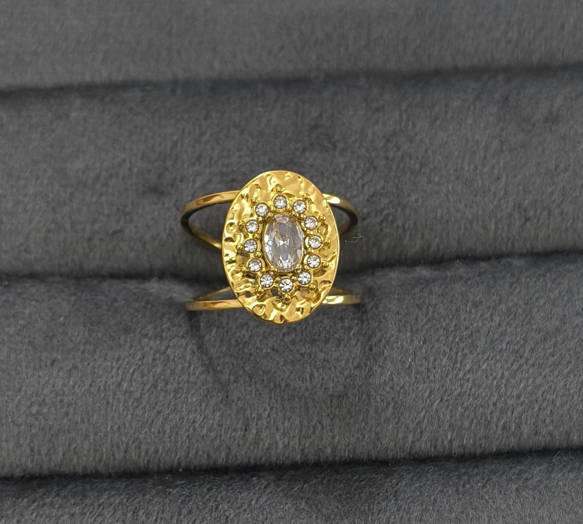 Antitarnish Golden Cocktail Solitaire Ring 18K Gold Plated
