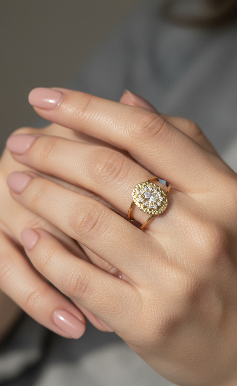 Antitarnish Golden Cocktail Solitaire Ring 18K Gold Plated