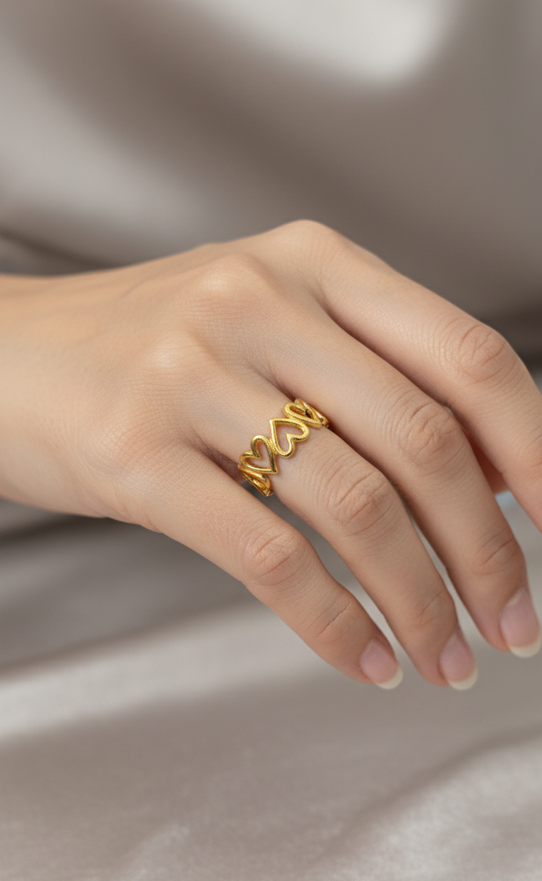 Antitarnish Golden Heart Loop Ring 18K Gold Plated