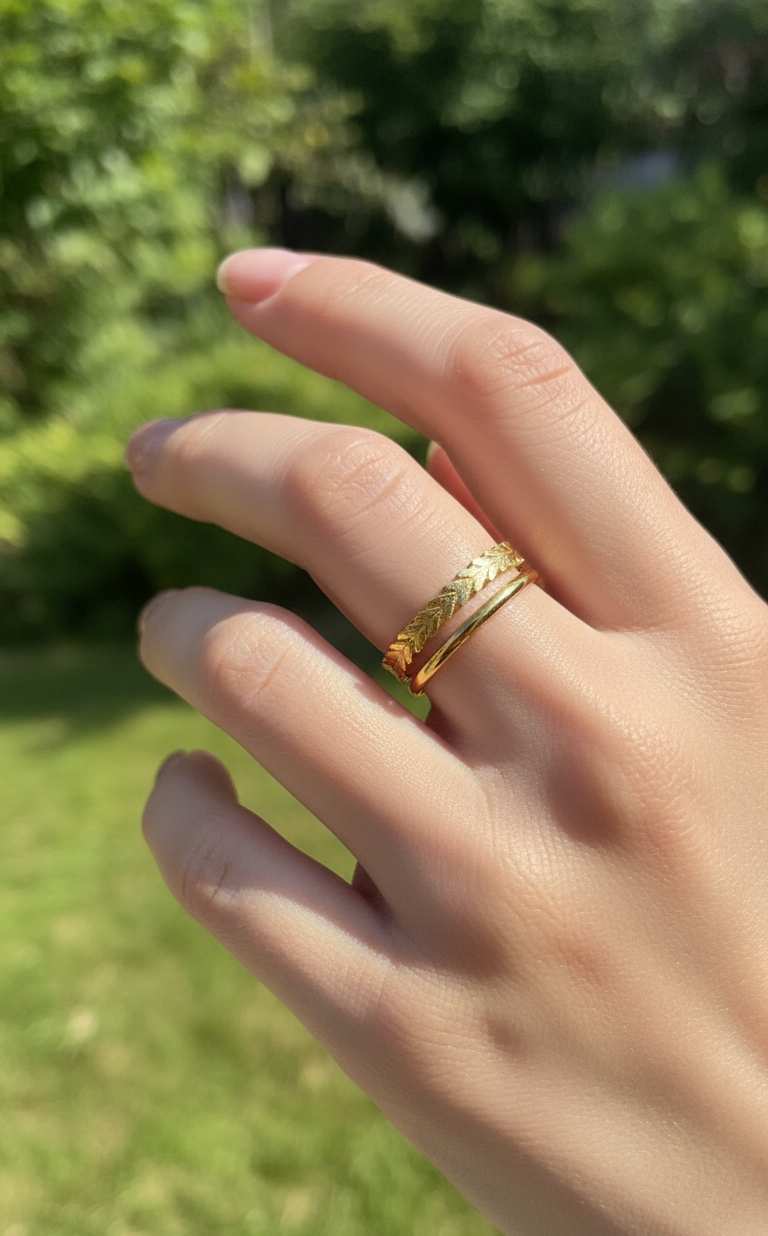 Antitarnish Golden Hollow Layered Ring 18K Gold Plated