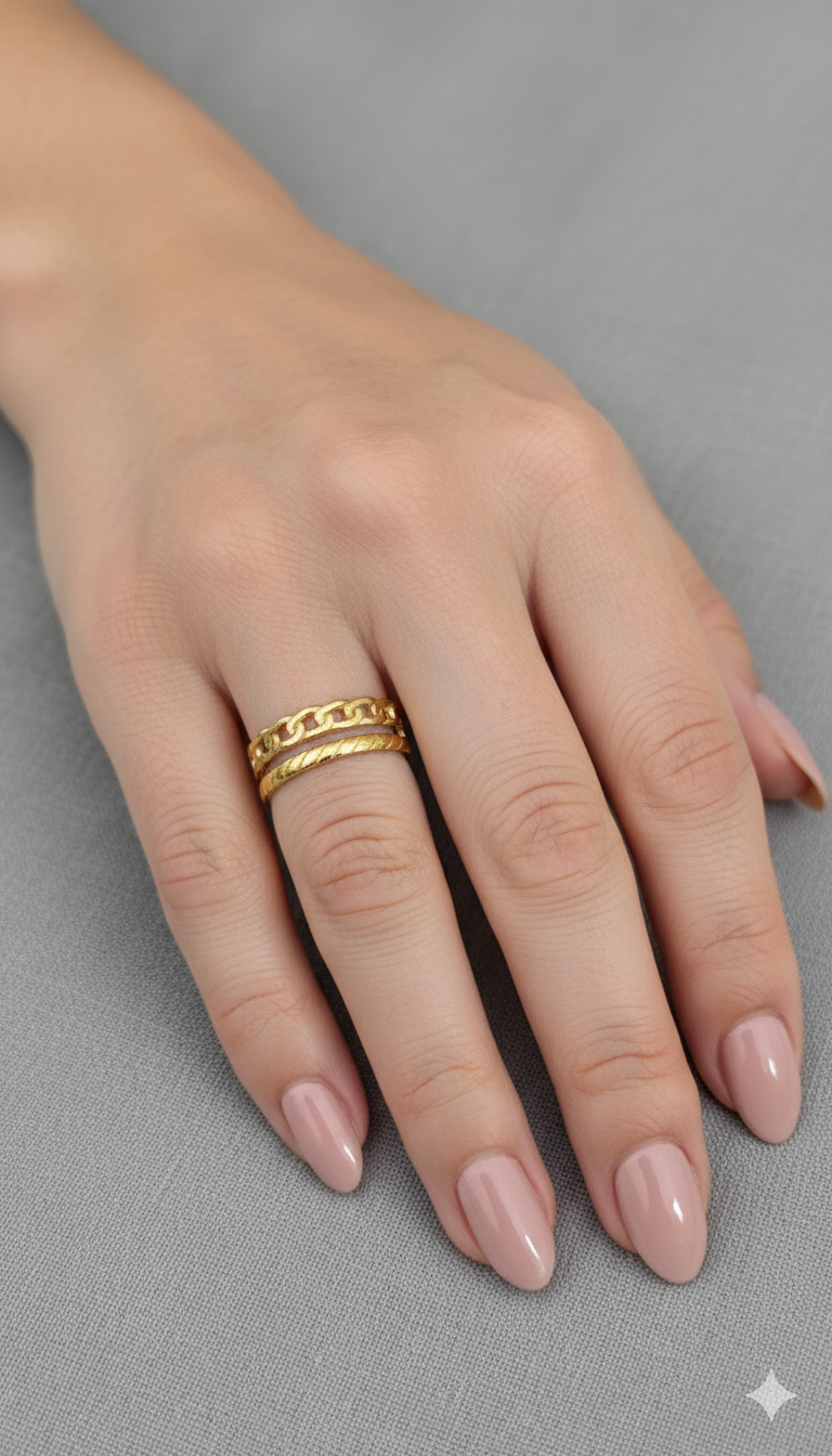 Antitarnish Golden Maple Stack Ring 18K Gold Plated