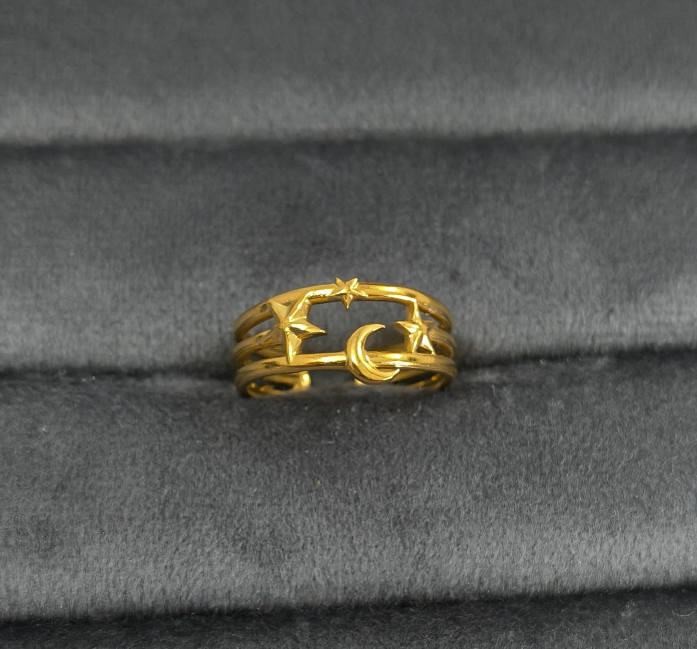 Antitarnish Golden Moon Stars Theme Ring 18K Gold Plated