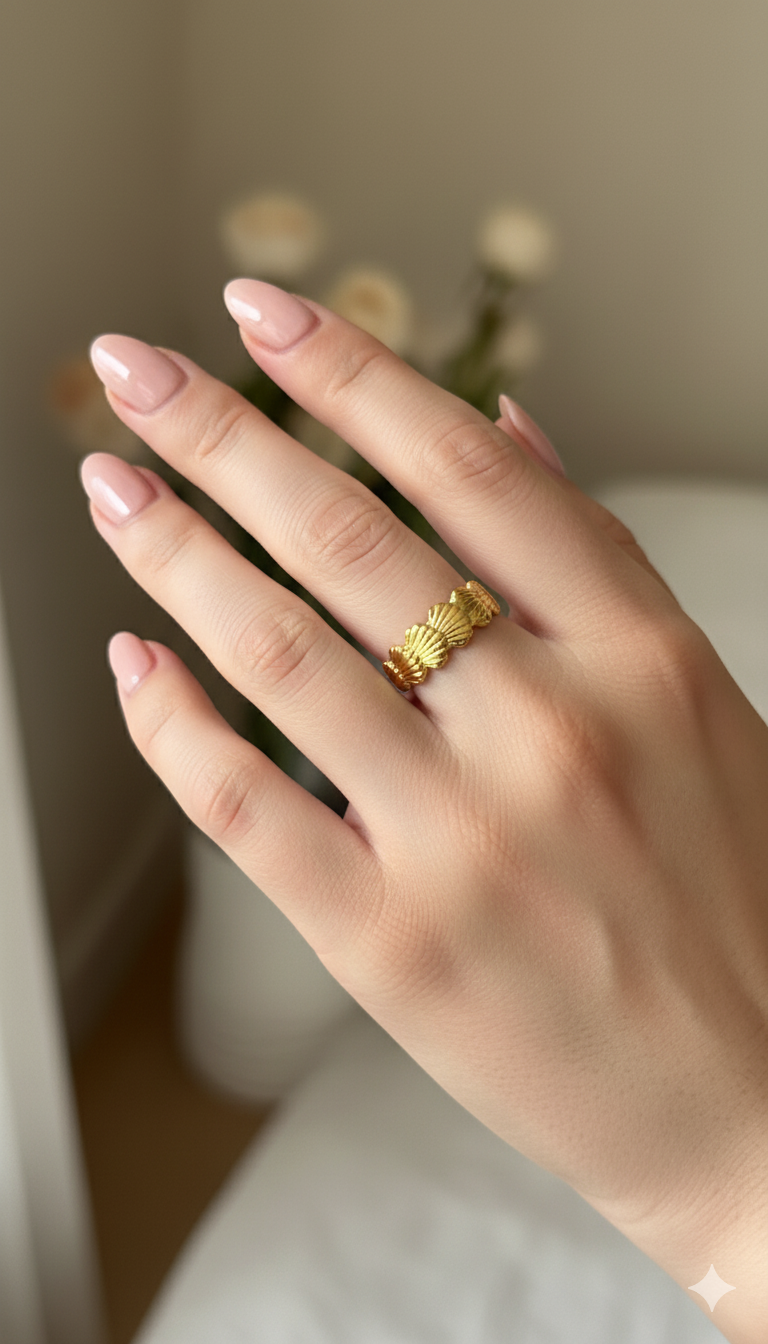 Antitarnish Golden Seashell Band Ring 18K Gold Plated