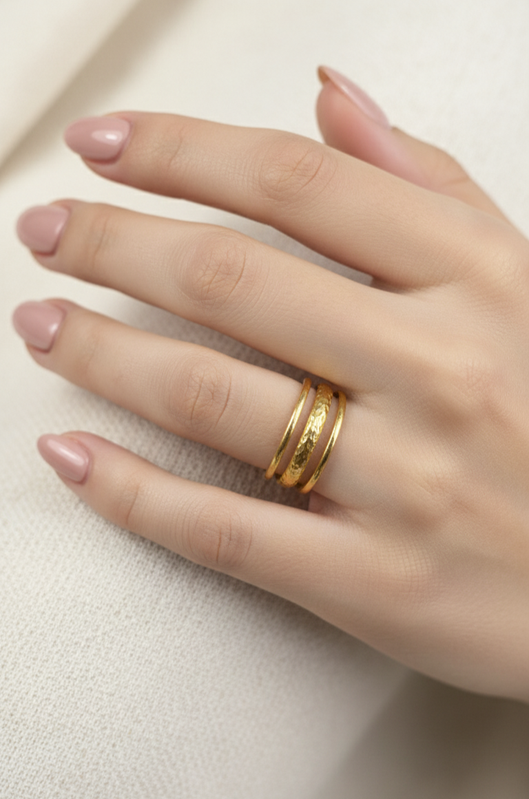 Antitarnish Golden Three Band Ring 18K Gold Plated