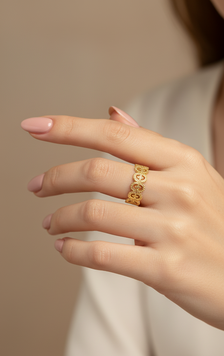 Antitarnish Golden Vintage Style Ring 18K Gold Plated