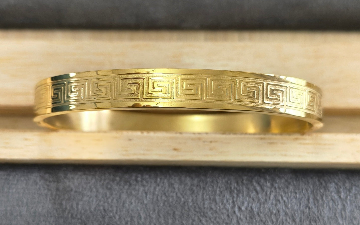 Antitarnish Men's Bracelet 18K Gold Plated Greek Key Pattern