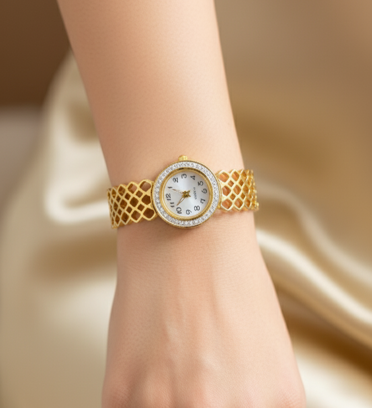 Antitarnish Mesh Design Bracelet Wrist Watch 18K Gold Plated