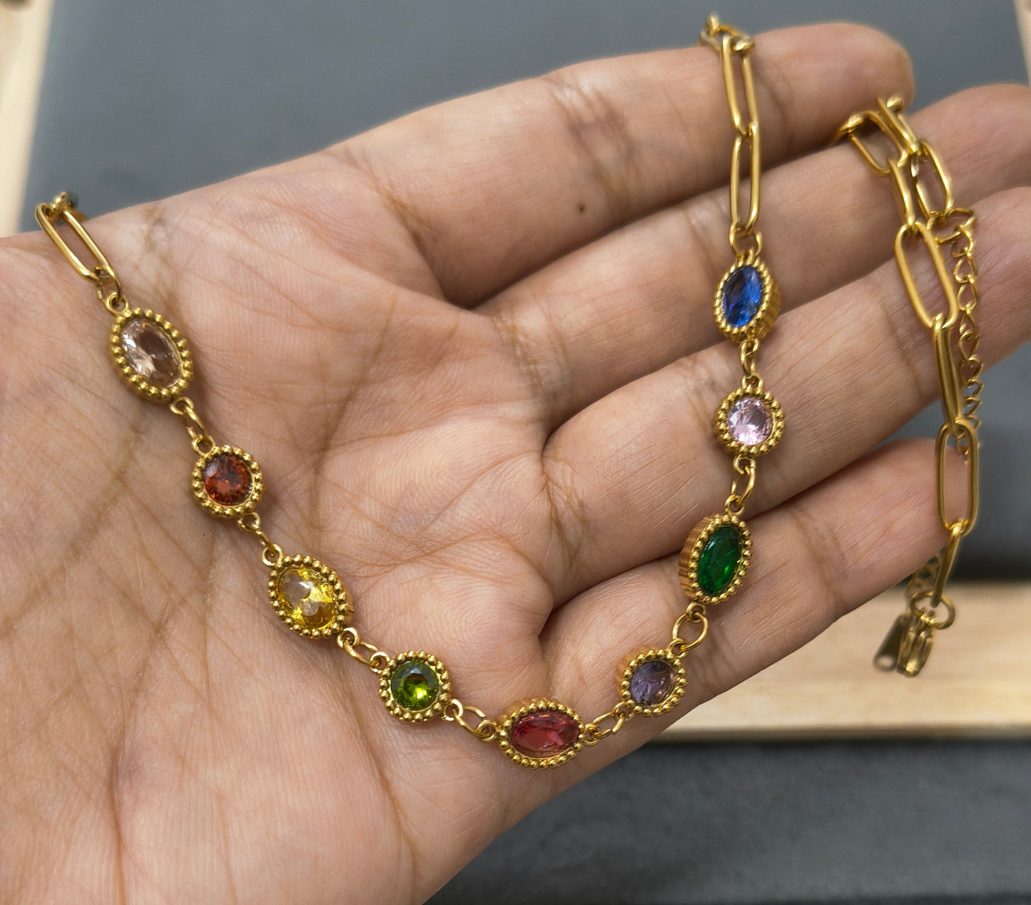 Antitarnish MultiCharm Paperclip Necklace 18K Gold Plated