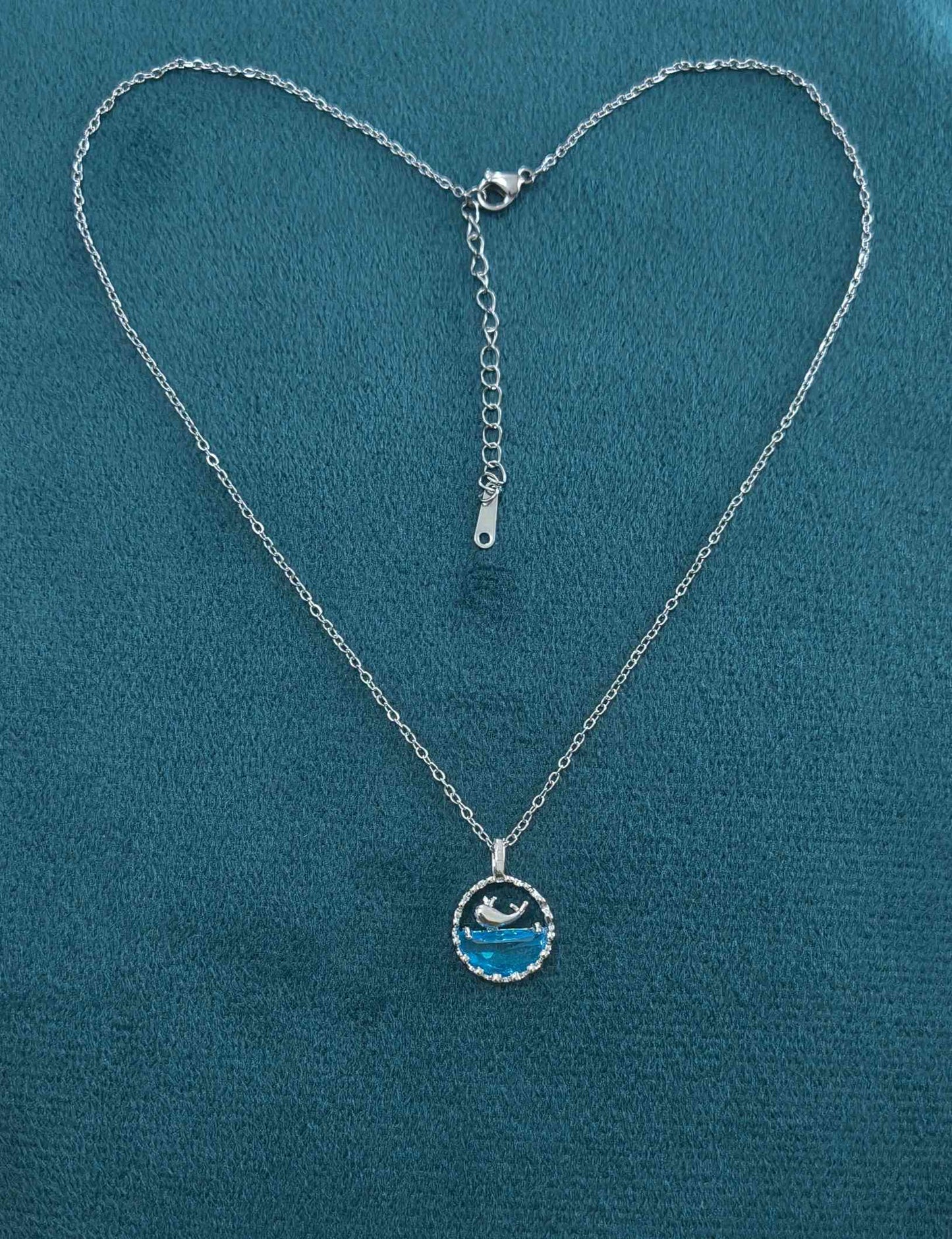 Antitarnish Silver Plated Ocean And Whale Pendant Necklace