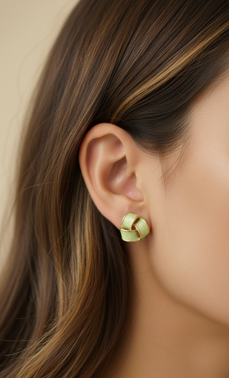 Antitarnish Spiral Green Colored Enamel Stud Earrings