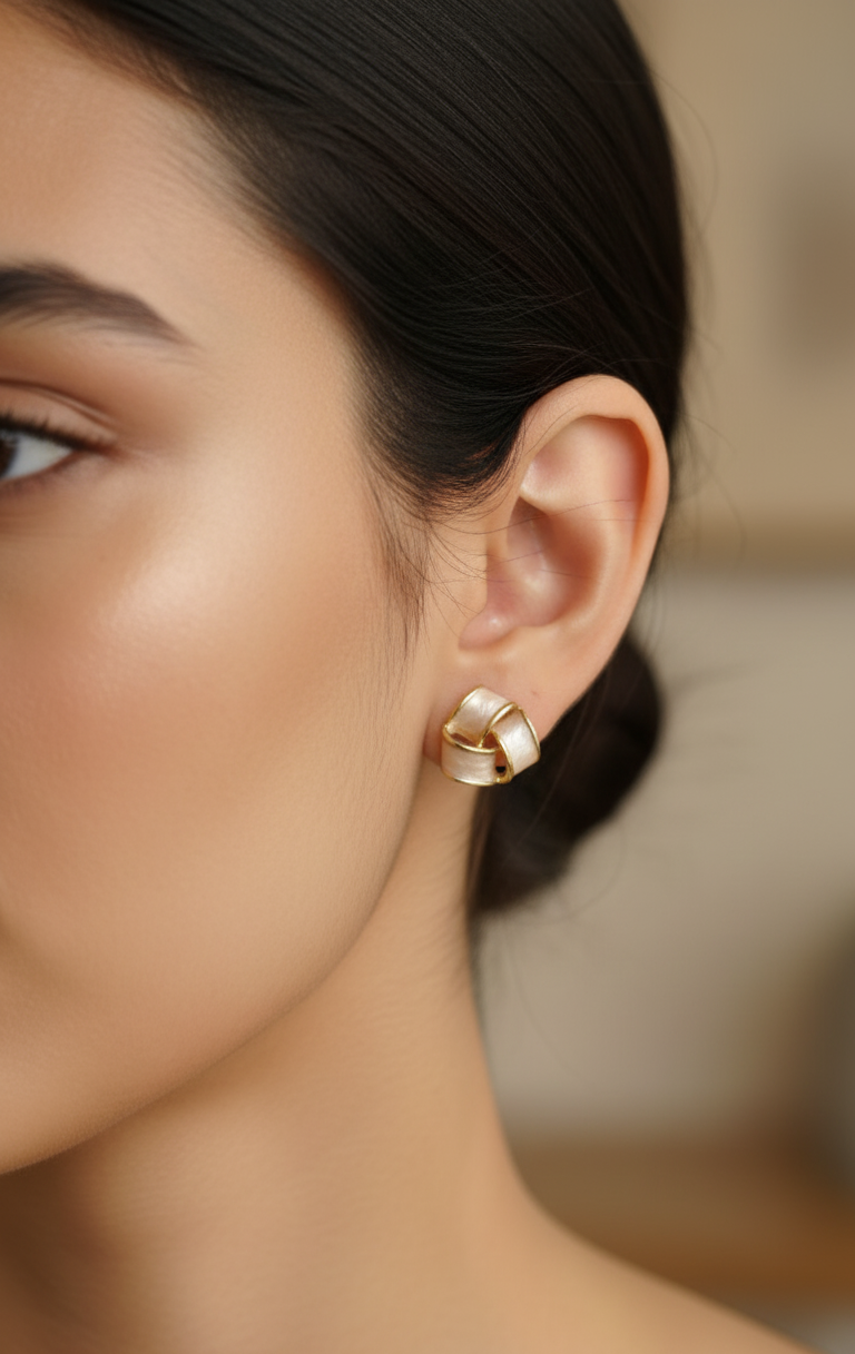 Antitarnish Spiral Pink Colored Enamel Stud Earrings