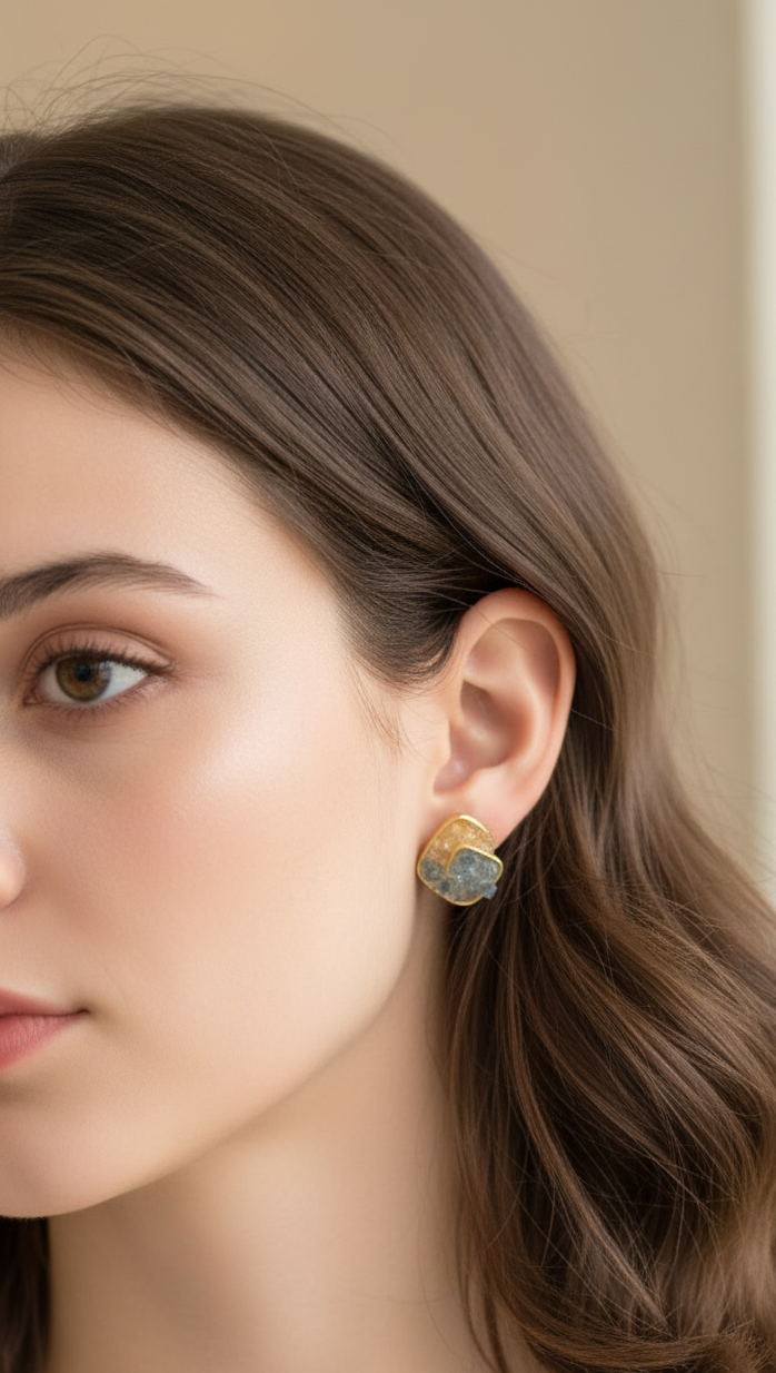 Antitarnish Spiral Shaped Blue Golden Crystals Enamel Stud Earrings
