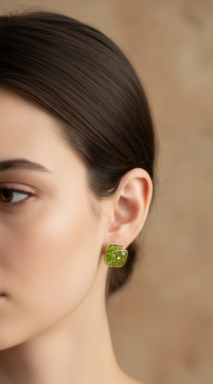 Antitarnish Spiral Shaped Green Crystals Enamel Stud Earrings