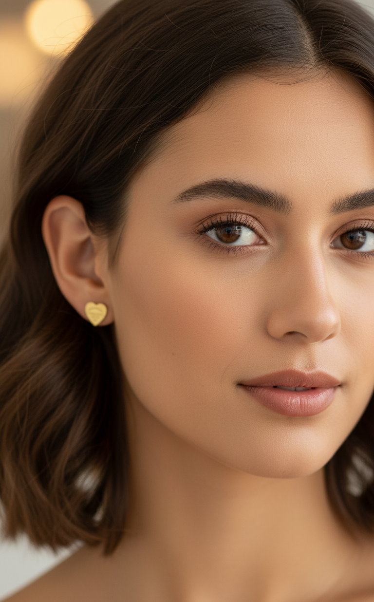 Antitarnish Tiny Engraved Heart Earrings 18K Gold Plated