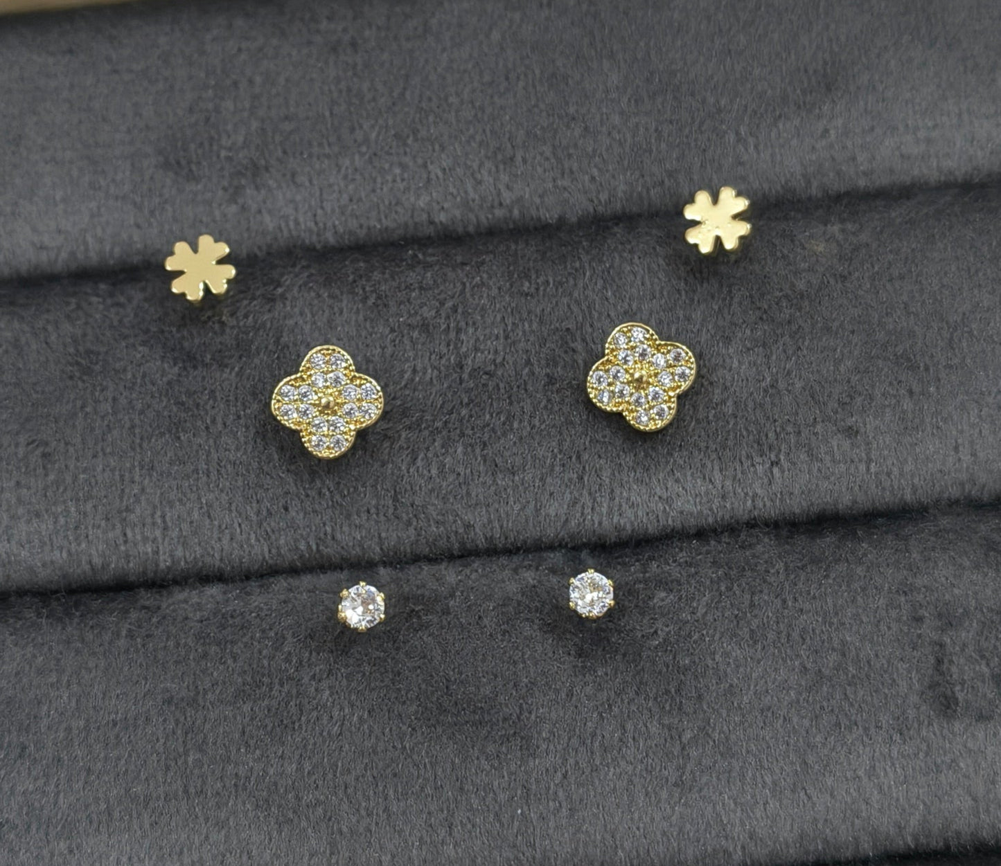 Antitarnish Trendy Studs And Clover Earrings Set Of 3 Pairs