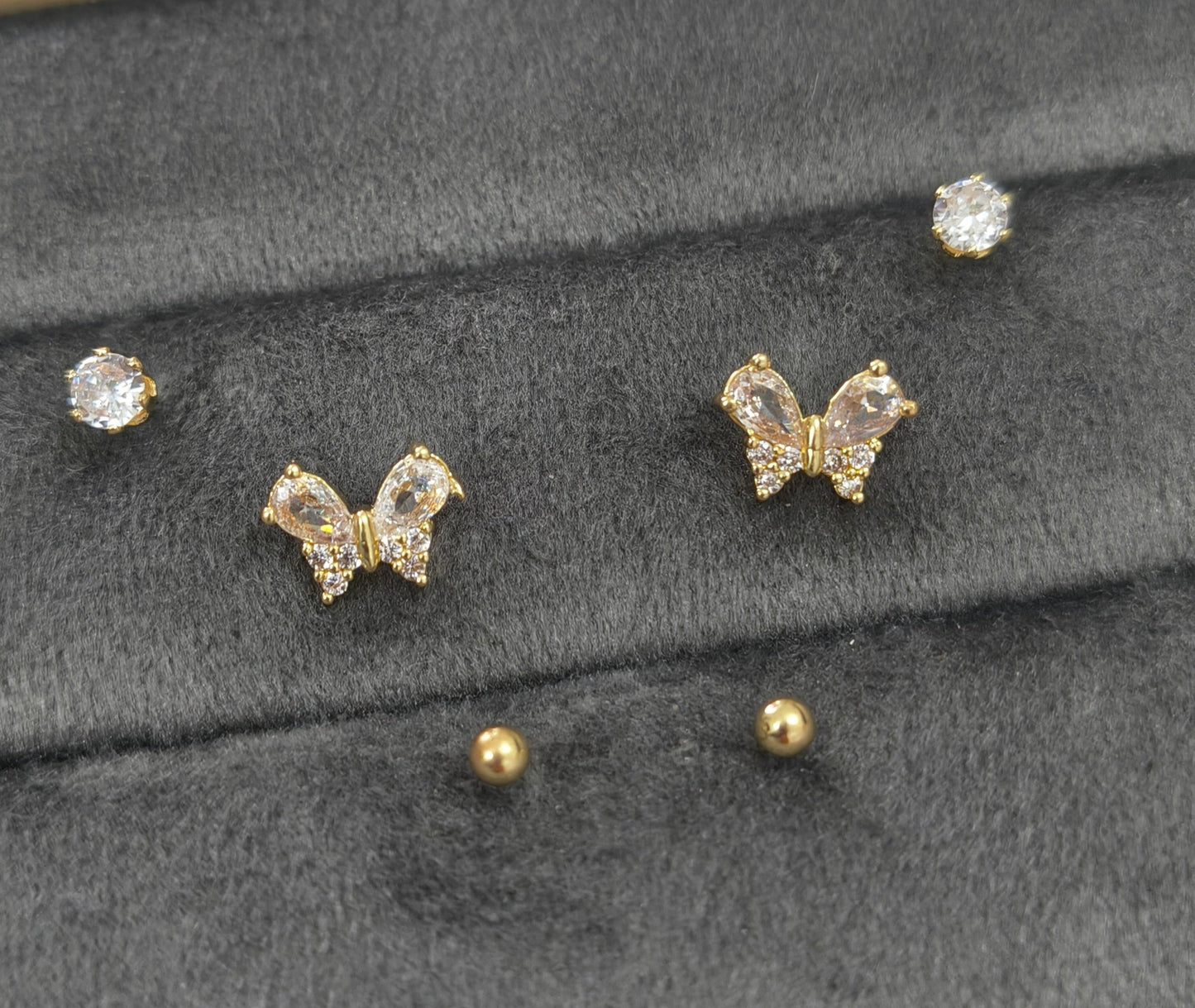 Antitarnish Trendy Studs And Dainty Butterfly Earrings Set Of 3 Pairs