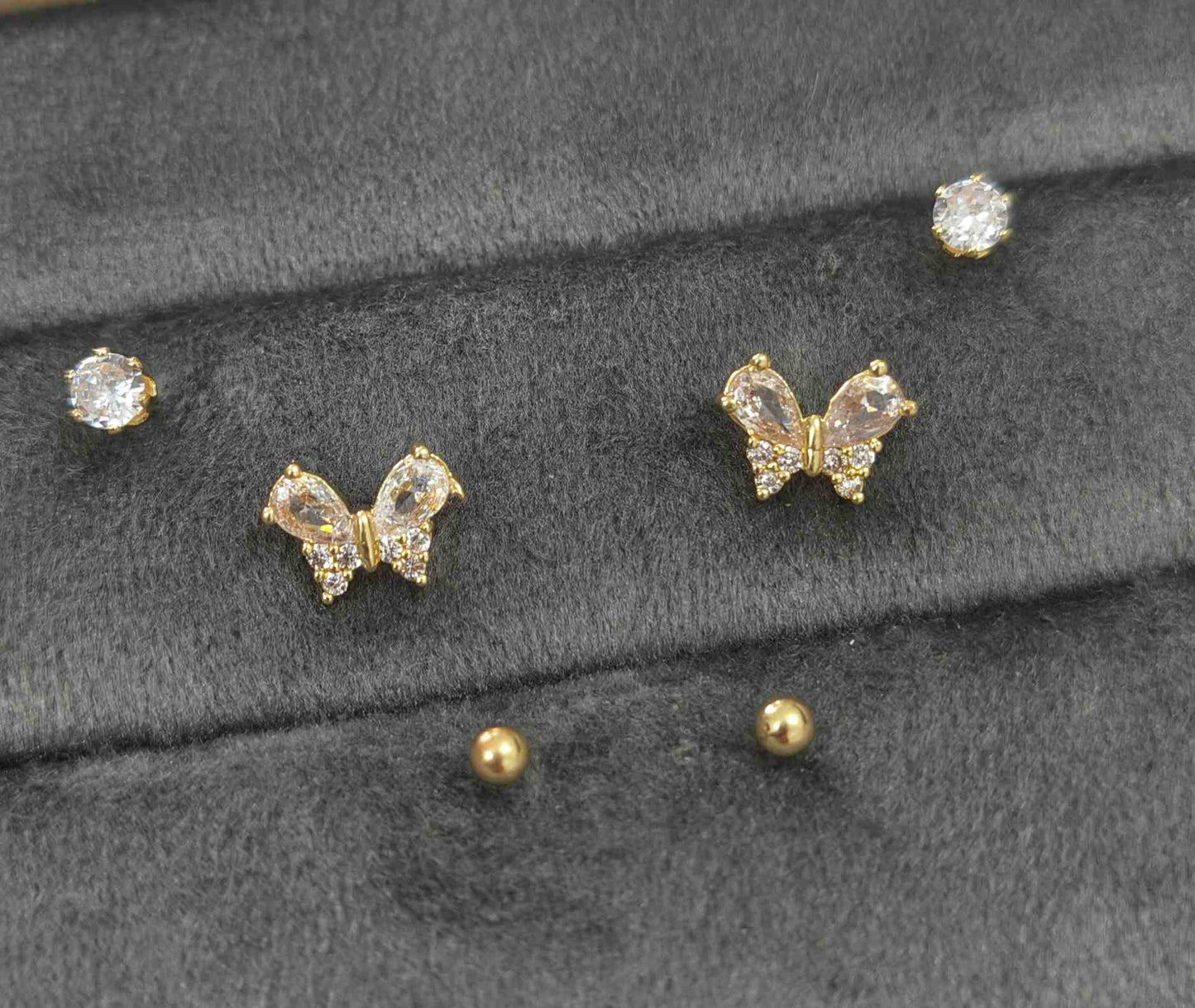 Antitarnish Trendy Studs And Dainty Butterfly Earrings Set Of 3 Pairs