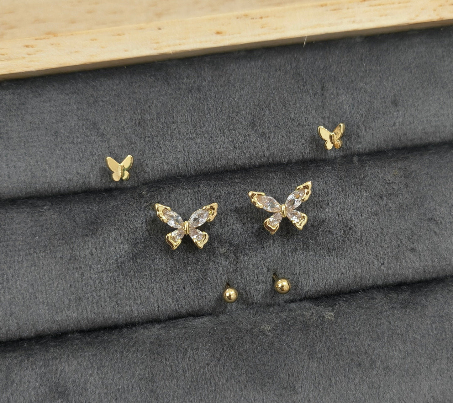 Antitarnish Trendy Studs And Shiny Butterfly Earrings Set Of 3 Pairs